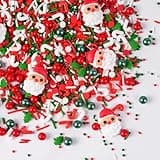 Sujoygar Streusel Weihnachten 130G mit 6 Weihnachtsmännern, Rot Grün Weiss Essbare Streusel für Kuchen, Cupcakes and Plätzchen Zuckerstreusel für Christmas Party Kuchendekorationen