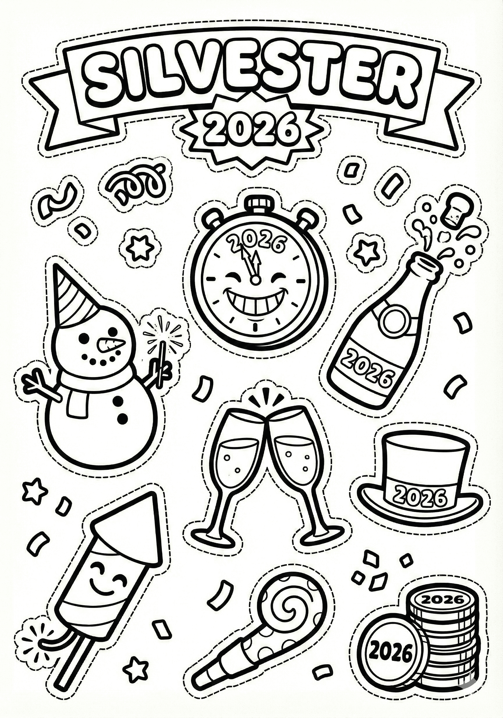 Ausmalbilder Silvester 2026 - Bild 1