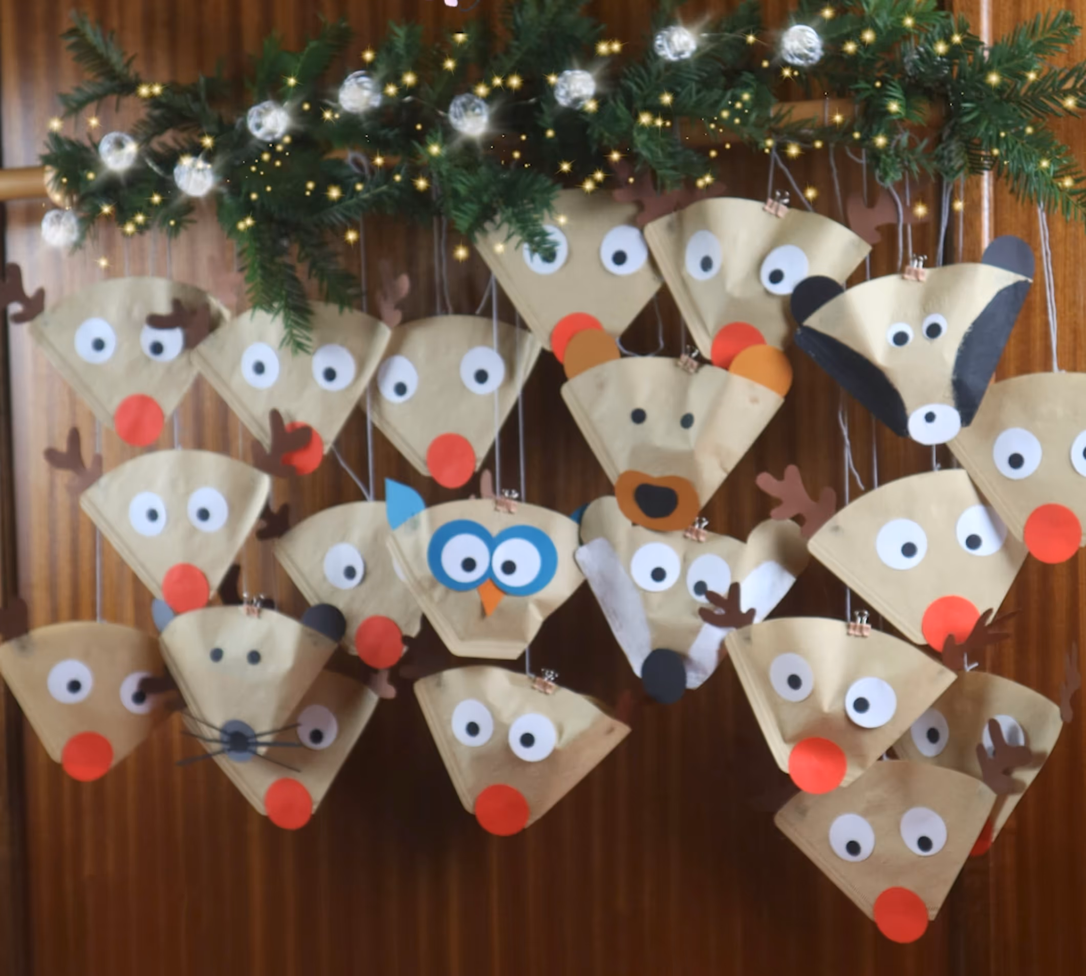 Rentier Adventskalender aus Kaffeefiltern